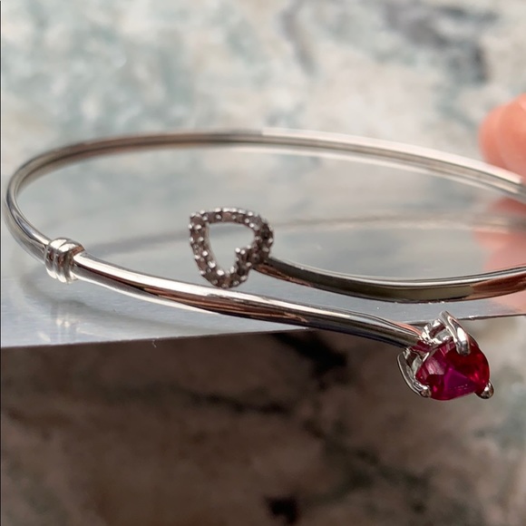 New JTV Lab Created Ruby Heart Bangle Bracelet - Picture 4 of 6